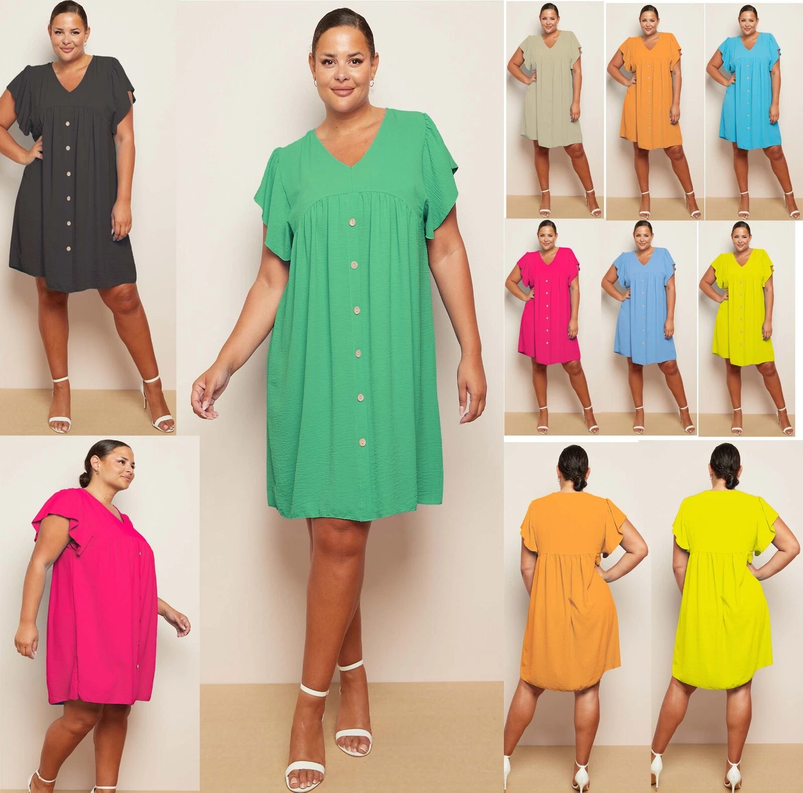 GUCCI Mini abito da donna italiano collo a V manica corta con bottoni anteriori UK 8 26