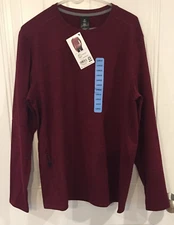 Members Mark Mens Large Long Sleeve Tech Fleece Crew Shirt Burgundy NEW w/Tags