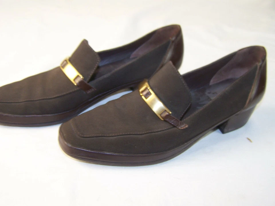 Rangoni Italia Zapatos Mujer Marrón Sin Cordones Mocasines 8 4A Estrecho Cuero Tela Foto 4 de 4