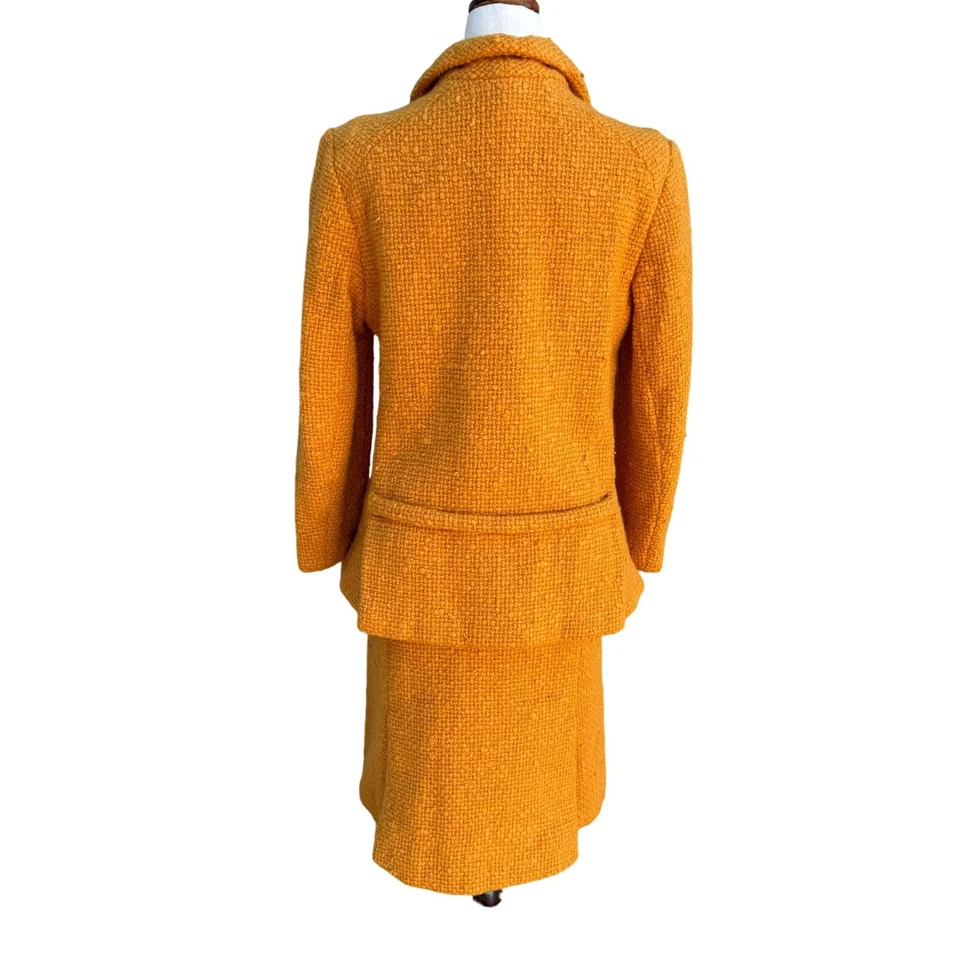 Eres Couture Vintage 50s 60s Womens Boucle Yellow Black Print Top Skirt Blazer S - Image 3 of 4