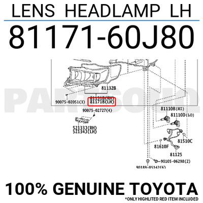 8117160J80 Genuine Toyota LENS HEADLAMP LH 81171-60J80 | eBay