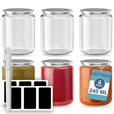 HEFTMAN Gläser 240ml Deckel rund klein luftdicht Vorratsdose wiederverwendbar 6er Pack
