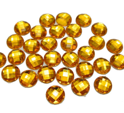 250 Gold Crystal Acrylic Flatback Faceted Round Rhinestone GLUE On Gems 8mm