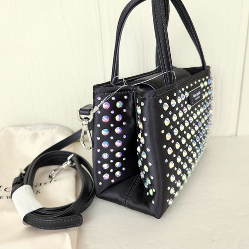 Neu Kate Spade Sam Icon Mini-Tasche mit Kristallverzierung schwarzer Riemen Staubbeutel Party - Bild 3 von 18