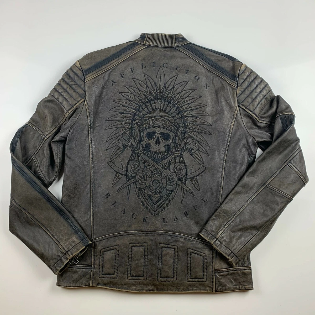 ORIGINAL AFFLICTION Jacke Lederjacke Totenkopf a548 
