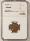 1922-D LINCOLN CENT - NGC AU-55 BN
