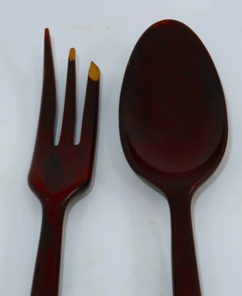 Cuchara y tenedor para servir ensaladas barrocas Wallace Silver Grande con tazón de madera, 11" Foto 4 de 4