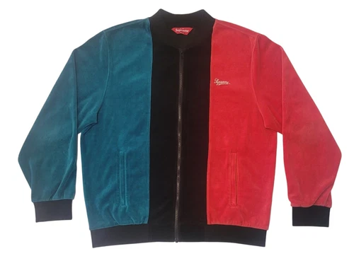 Veste de survêtement Supreme velours fermeture éclair intégrale rouge noir vert streetwear hip hop homme L