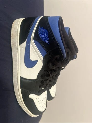 Nike Air Jordan 1 Mid Men's Sneakers White/Blue/Black, Size 11.5