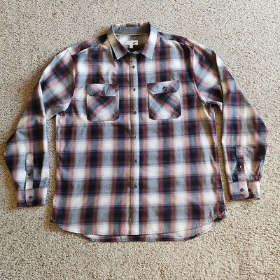 Fundamental Coast Shirt Mens XXL Long Sleeve Button Down Flannel Plaid Red Gray