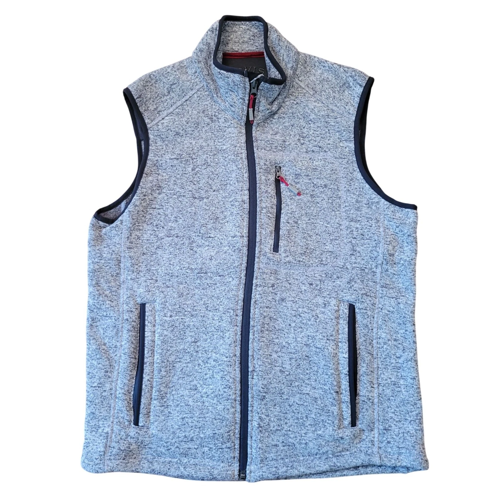 Orvis Heather Gray Full Zip Fleece Vest Zippered Pockets TROUT BUM
