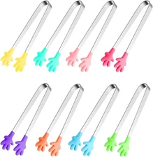 8PCS Silicone Mini Tongs 5" Hand-Shaped Colorful Kids Food Serving Tongs