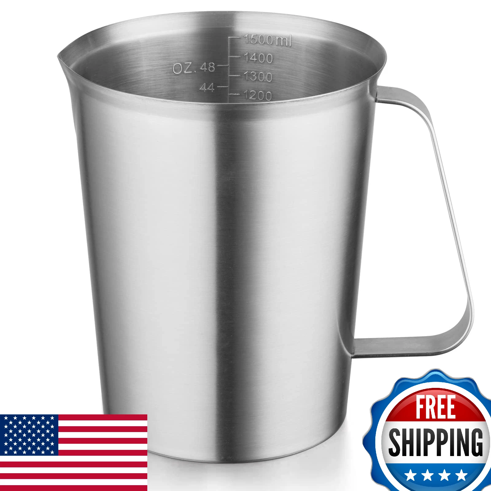 CURTA 18/8 Stainless Steel Measuring Cup w/ Handle, Pour Lip - 48oz/1500ml