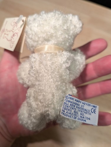 NEW VTG 90's Mary Meyers White Teddy Bear, Bow Plush Jointed Stuffed Animal 5" - Picture 6 of 21
