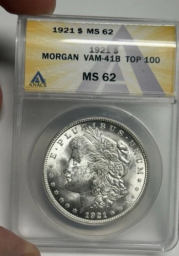 1921-P VAM-41B ANACS MS62 Morgan Silver Dollar - Attractive Blast White Luster!