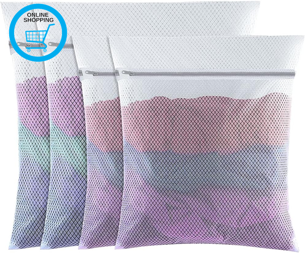 4 PCS Mesh Laundry Wash Bag, 60X50Cm/50X40Cm Large Fine Laundry Bags with Zips R