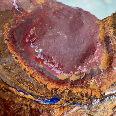 406ct Boulder Opal Matrix Slab - Banded Ironstone, Multicolor Fire