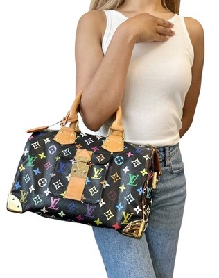 LOUIS VUITTON Vintage Monogram Multicolor Speedy 30 Handbag Black