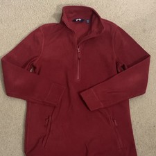 Lands' End Women's Red Fleece 1/4 Zip Pullover Sweatshirt M/T 10-12 with Pockets