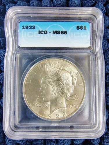 1923 Silver Peace Dollar - Philadelphia Mint - 90% Silver - ICG MS 65