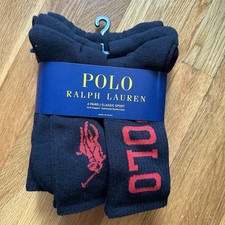 Polo Ralph Lauren Men’s Classic Crew Socks Cushioned Black Red Pony 6 Pairs New