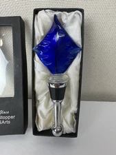 Art Glass Wine Bottle Stopper Multicolor w/Box By LSArts Colbalt Blue