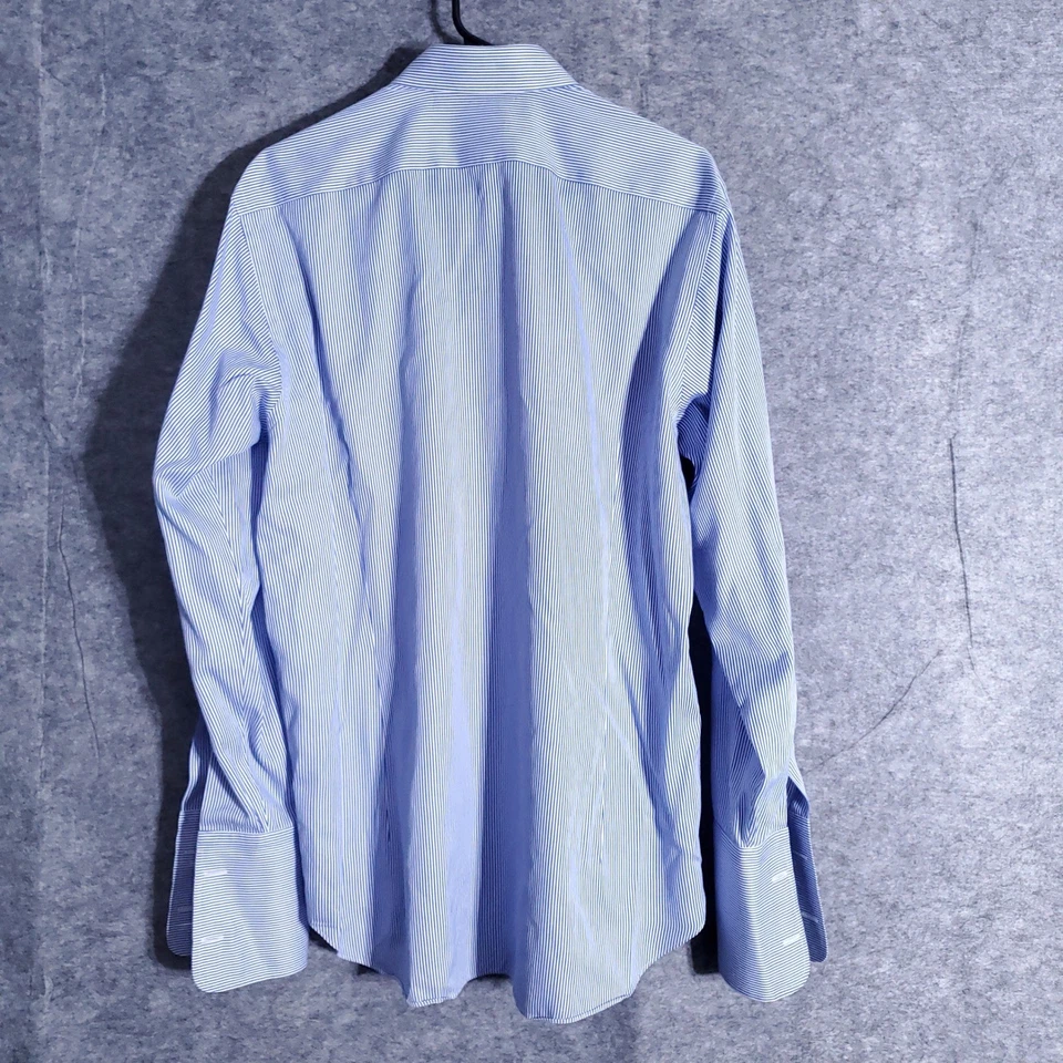 Camisa de vestir Ascot Chang para hombre L azul a rayas puño francés 100 % algodón a medida Foto 2 de 4