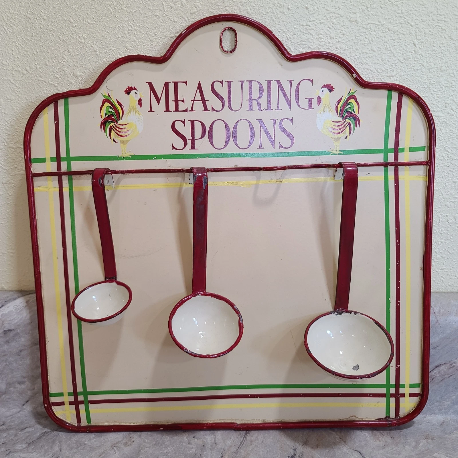 Vintage Enamel Measuring Ladle Spoons & Wall Mount Display Farmhouse Chickens
Opens in a new window 