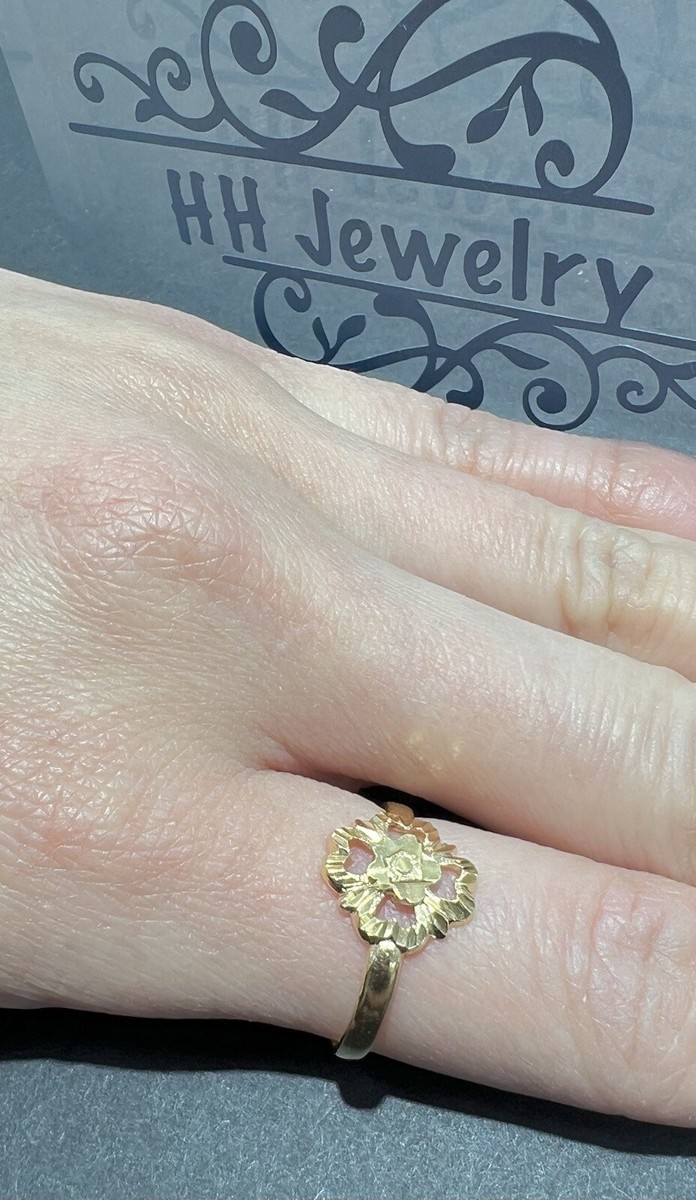 18Kゴールド デザインリング✴︎used ✴︎ K18 18K Japan Real Fine Yellow Gold Black Stone Unique Ring