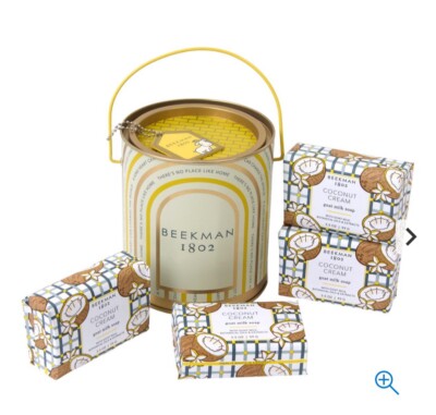 Beekman 1802 Goat Milk Bar Soap 4 Piece Set + Pail Coconut Cream Palm Size New