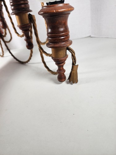 Vintage Wood With Gold Metal Twisted Rope Hanging Candle Holder Wall Sconce Set - Picture 6 of 11
