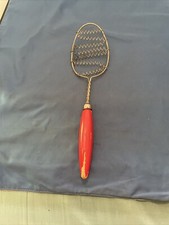 Vintage Red Wood Handle Twisted Wire WHISK Egg Beater Retro Kitchen Utensil 