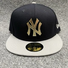 New York Yankees Hat Cap Mens 7 3/4 Black Gold Metal New Era Fitted 59Fifty MLB