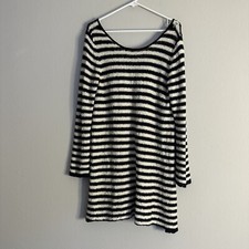 Free People Women’s Black Striped Sweater Dress Size M Long Sleeve Tunic Casual