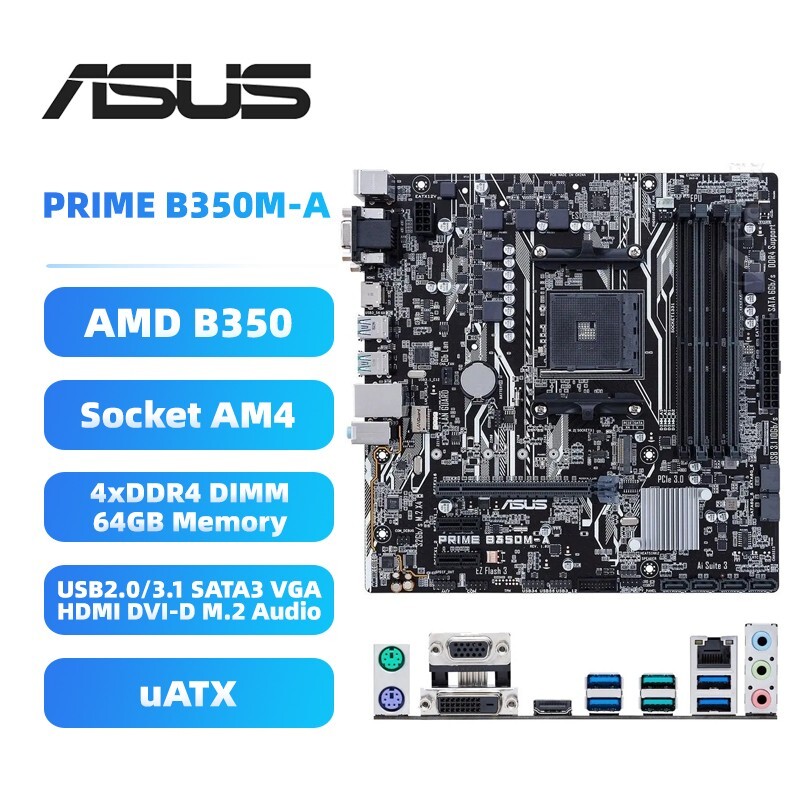ASUS AMD B350 Motherboard PRIME B350M-A AM4 DDR4 for AMD