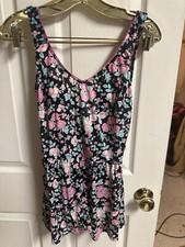 christine womens floral one piece swimsuit Med 10 Long Pink Green 80s 90s VNT