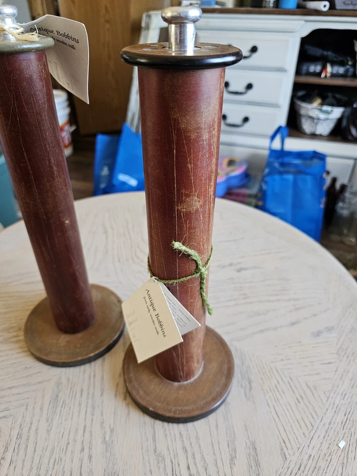 Vintage Industrial Wooden/composite Bobbins Spool Metal Textile Candlestick 13" - Image 4 of 4