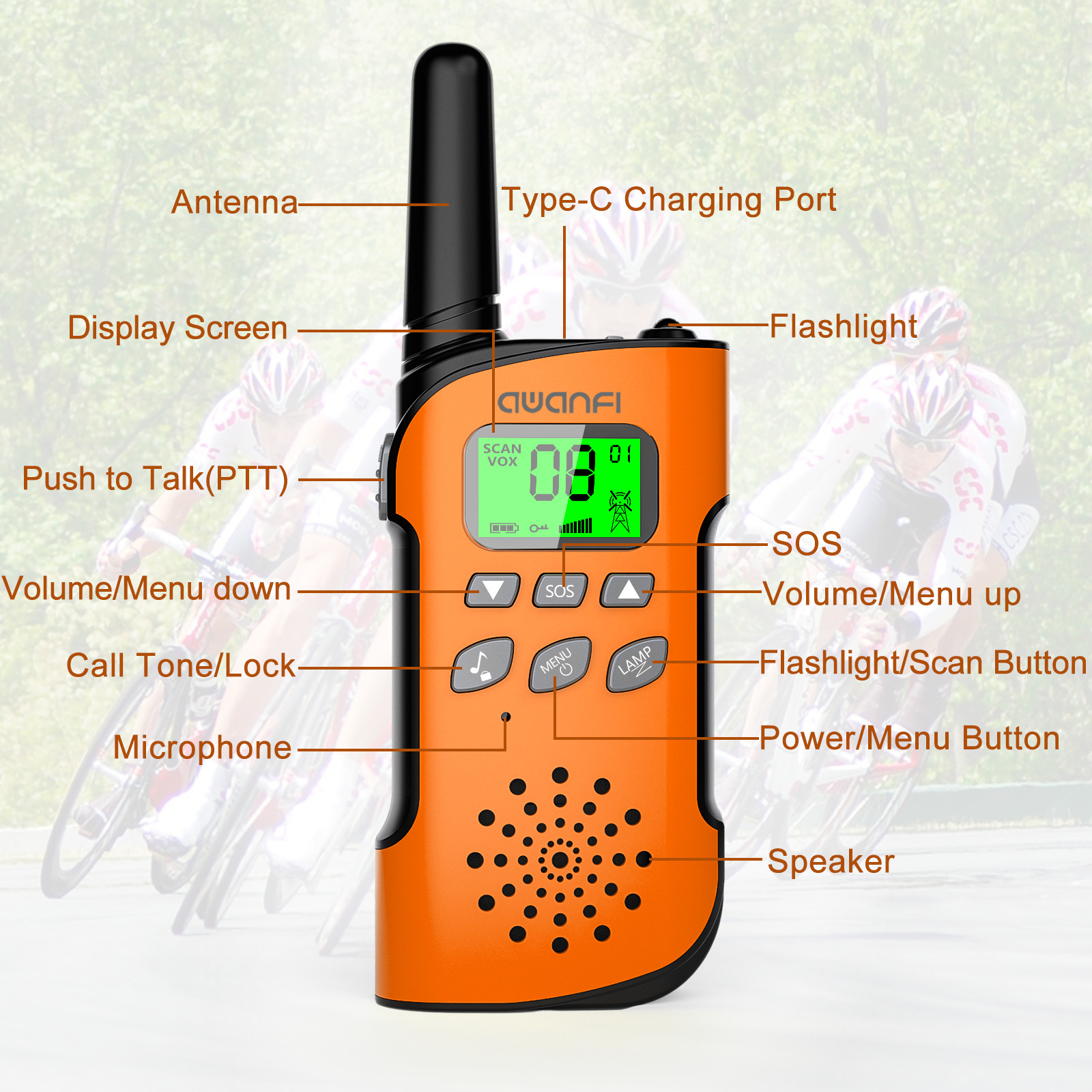 AWANFI Walkie Talkie Children's Set of 3, Walkie Talkie Rechargeable with Li-ion