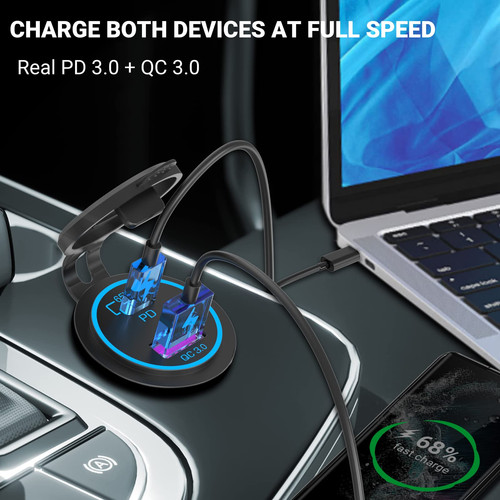 12V USB C Car Charger QC3.0 Type C PD 65W Fast Charging Adapter For Car Boats RV - Picture 5 of 8