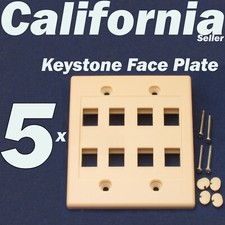 5 X Faceplate 8 Port Keystone Jack RJ45 CAT5 CAT5e CAT6 Network Wall Plate Ivory