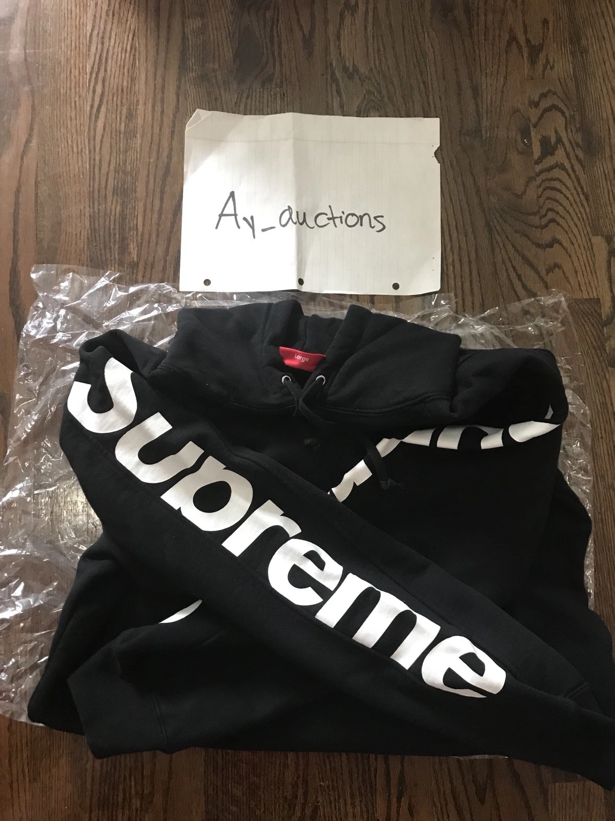 Sweat shirt à capuche Supreme Sideline logo noir grand authentique neuf
