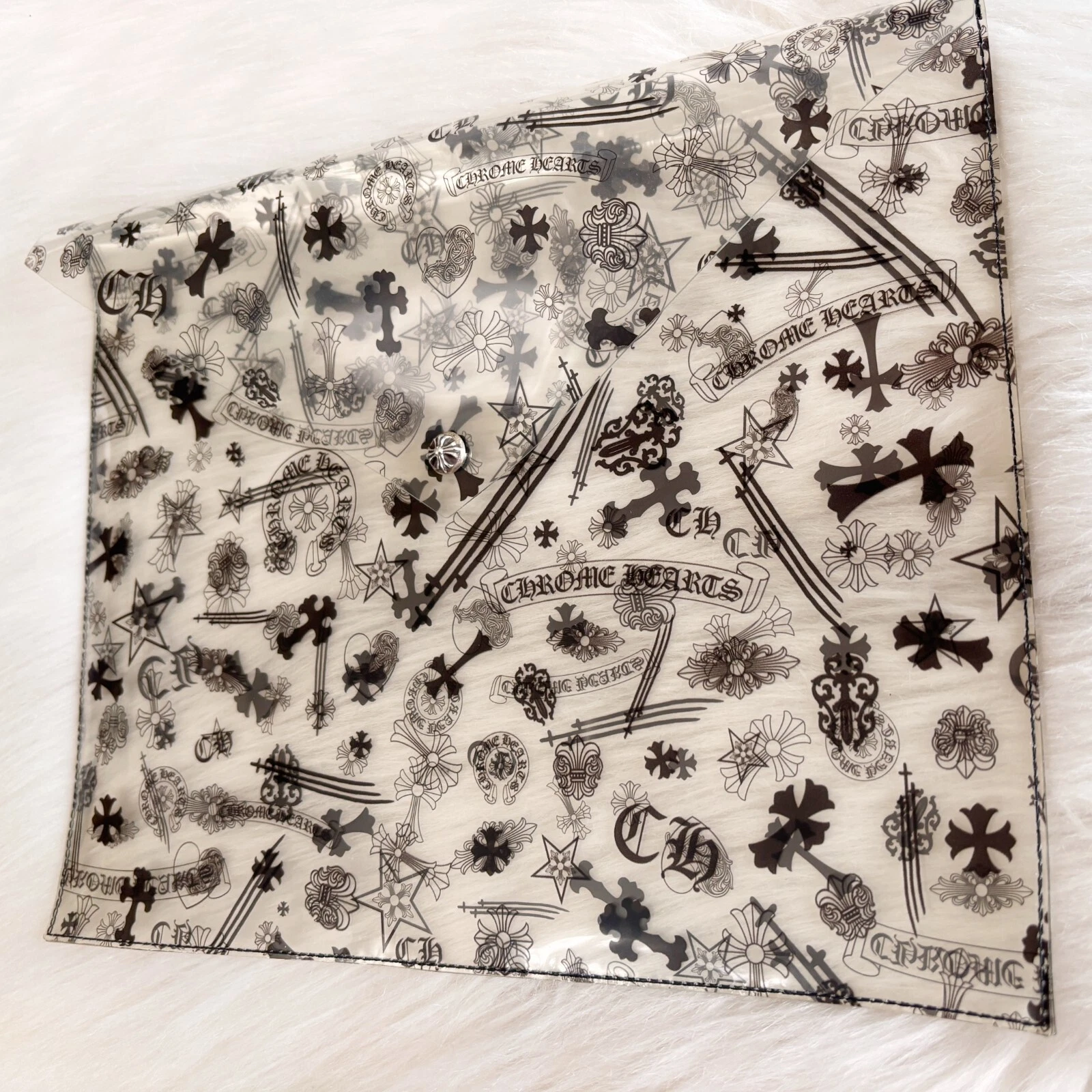 100% Authentic Chrome Hearts Clear Vinyl Pouch All Over Print Black