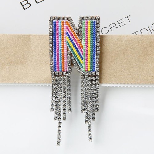 Initial Brooch Patch Applique A-Z Letter Embroidered Beaded Tassel Name Patches - Picture 8 of 11