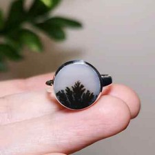Beautiful Dendritic Agate Sterling Silver Ring US size 8.75
