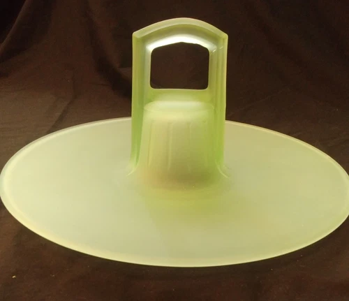 Antique Frosted Green Depression Glass Sandwich Cake Serving Plate w/Handle