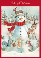 Snowman with Woodland Animals Designer Greetings Christmas Card