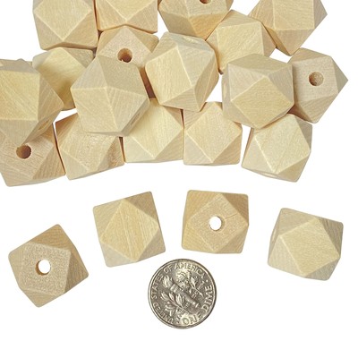 100 Pack 5/8 Inch Geometric Shaped Wooden Beads Faceted Wood Beads for Jewelr...