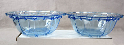 2 Vintage KIG Oyster Pearl Blue 7'' Candy Dish Bowl Indonesia Beaded Glass