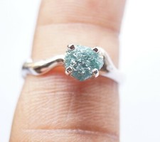 1.42ct Natural Blue Rough Raw Diamond Engagement Ring, Diamond 925 Silver Ring