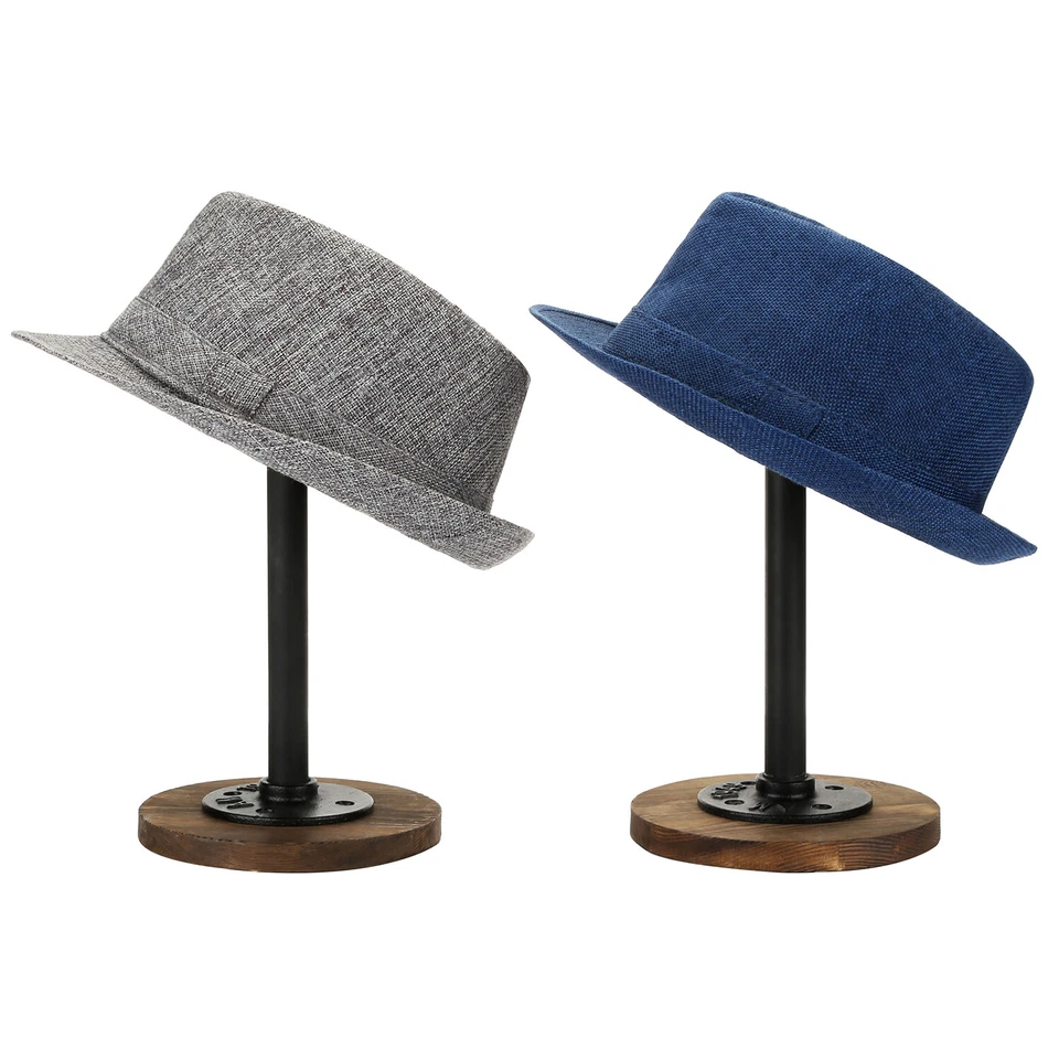 Tubo de Metal Industrial y Madera Quemada Rústica Sombrero de Mesa Peluca Soporte, Juego de 2 Foto 2 de 4